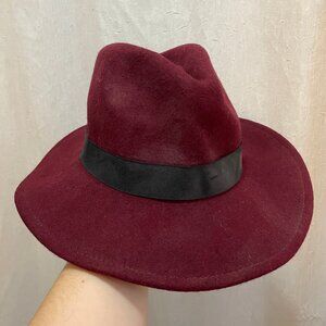 Dark Red Felt Fedora-Style Hat
